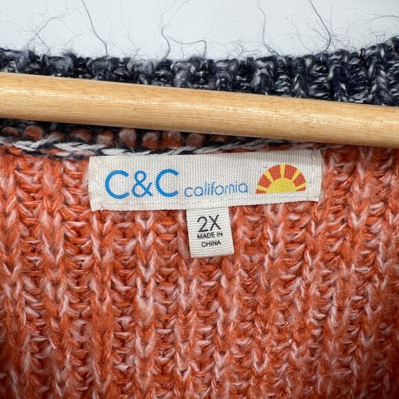 C&C California Striped Multicolor Knit Sweater Women's 2 X Orange Blue Casual - Picture 3 of 5